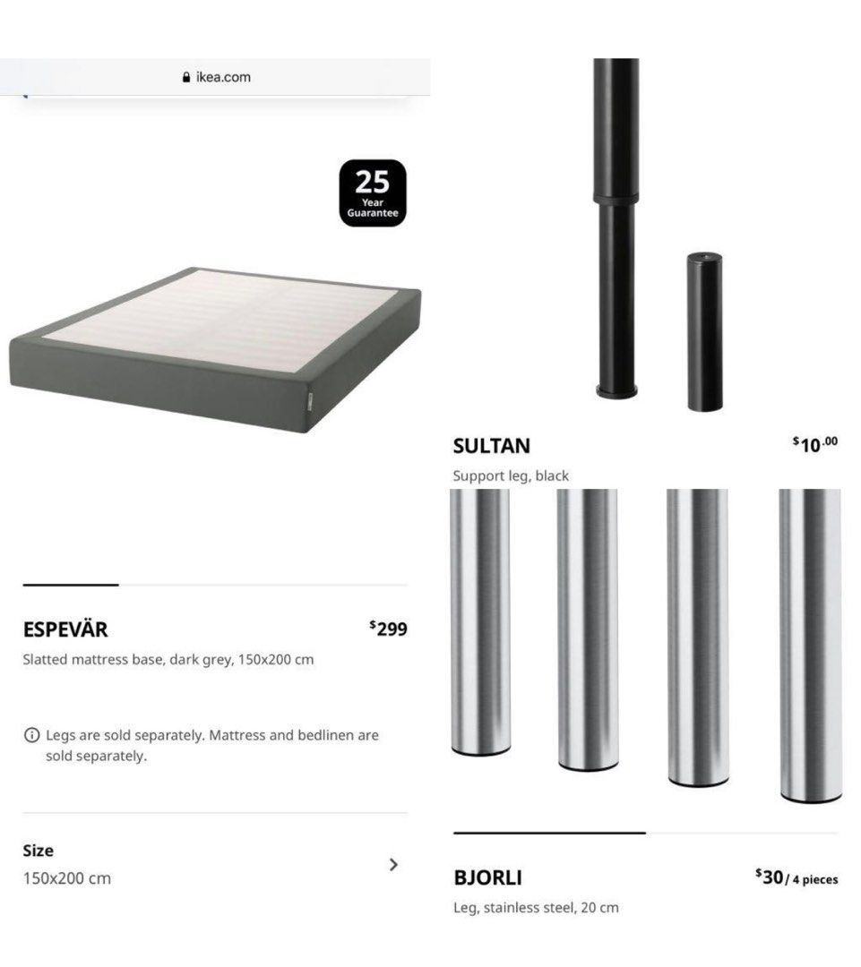 IKEA Mattress Base with Stand, Furniture & Home Living, Furniture, Bed