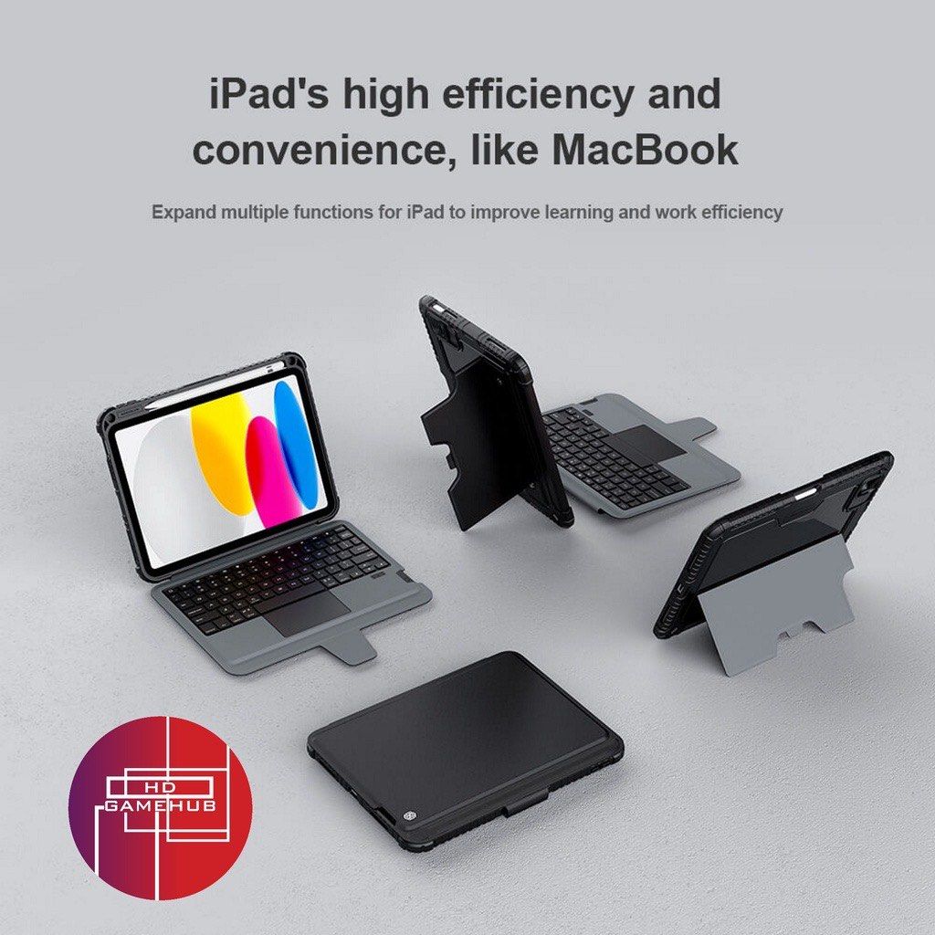 iPad 10th Gen. Nillkin Smart Case with Keyboard Trackpad (Category: Cases & Sleeves) located in Quezon City. Submitted by playamerica (Listing ID 1217662205, Image 2). Description: NILLKIN Bumper Smart Case with Bluetooth Keyboard, Trackpad for iPad 10th Gen. 2022 - With Camera Slide Protection - Trackpad for scrolling - Bluetooth (3.0) keyboard - Charging time: 1.5 hours - Can charge Apple pencil with built in pen holder slot - Made from TPU, PC