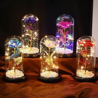 LED light rose Artificial glass some with wooden base