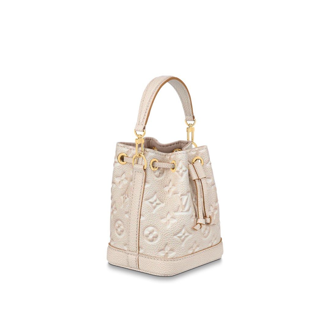 Limited edition! LV Louis Vuitton Nano Noe Bucket Hobo Bag in Gold & Light  Beige Monogram Empreinte embossed leather