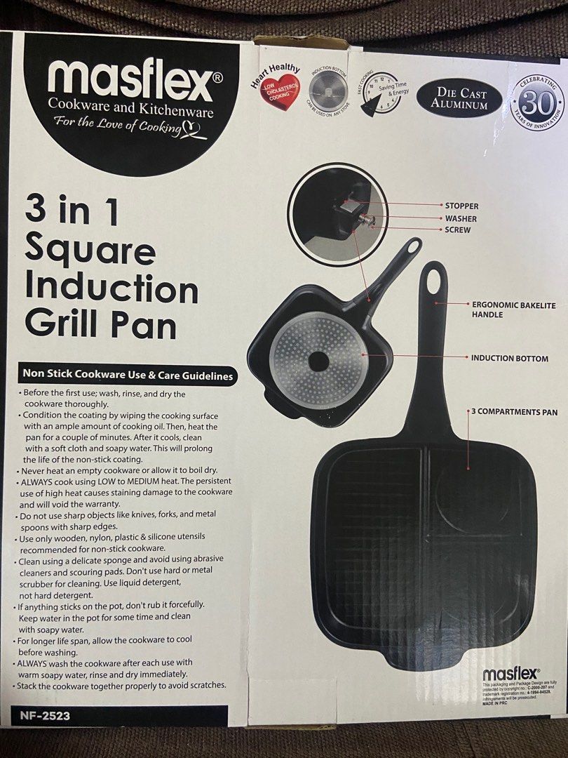 3 in 1 Square Induction Grill Pan - Masflex