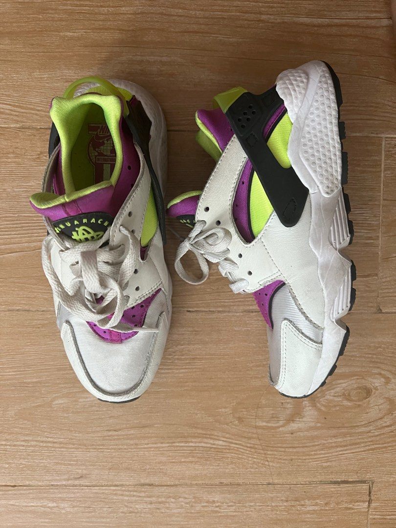 NIKE HUARACHE RUN 91 NEON YELLOW MAGENTA Women s Fashion