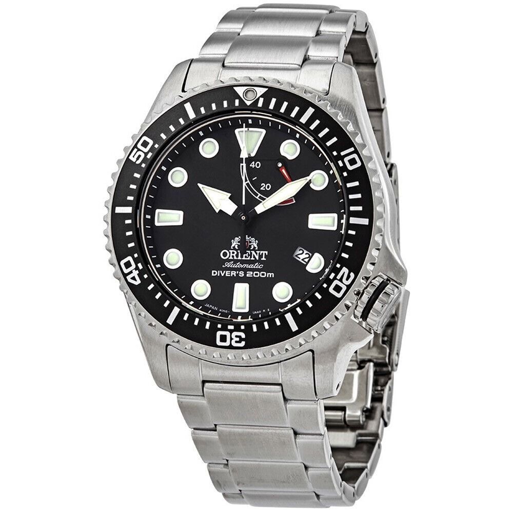 Orient Triton Black Dial 200M Divers Stainless Steel Automatic Watch with Power Reserve RA