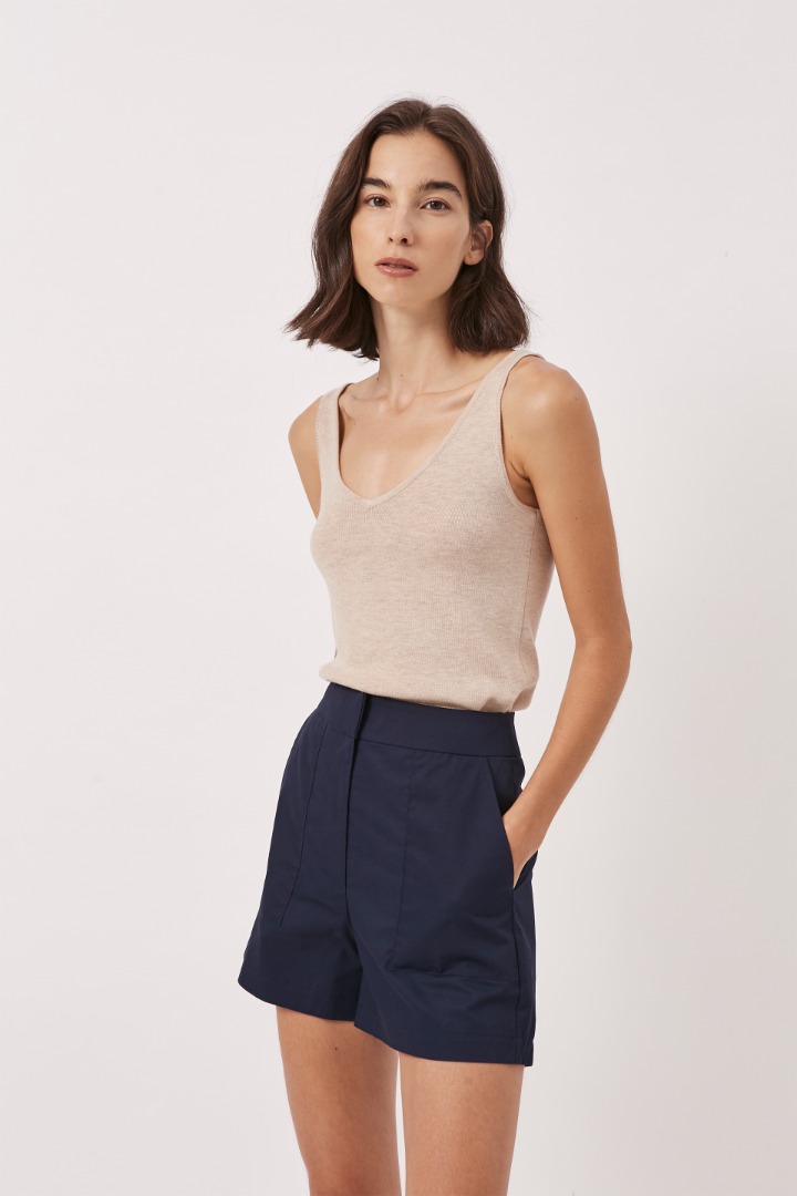 Cotton Twill High-Waisted Shorts