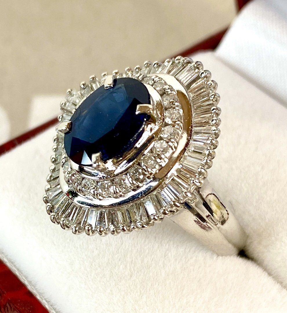 White gold blue sapphire engagement ring top