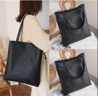 PU A4 leather black tote bag