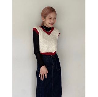quoi 草莓蛋糕配色毛毛背心