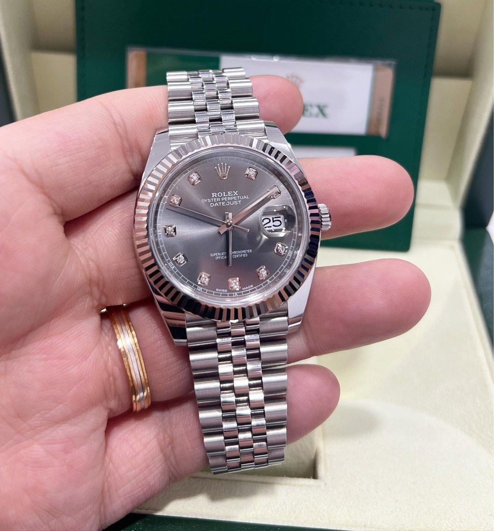 Rolex datejust rhodium new arrivals diamond dial
