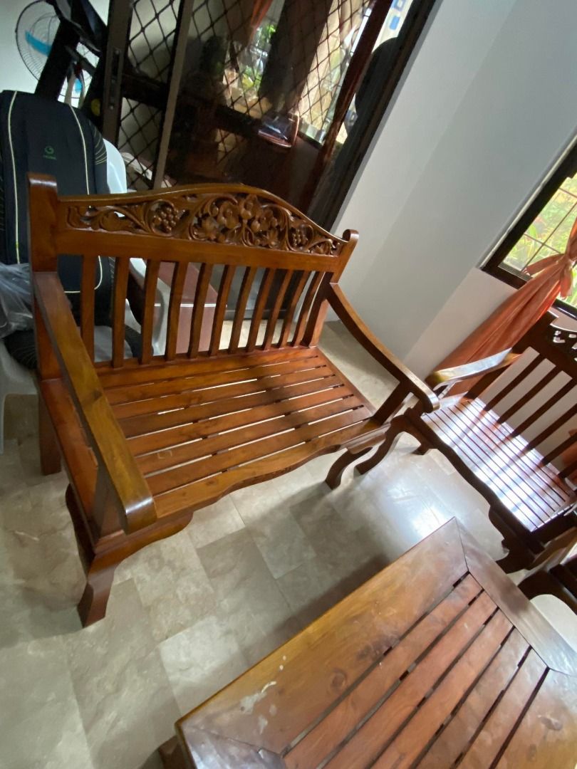Sala Set 5pcs Molave Wood Set with wood carvings on Carousell