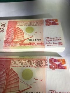 Singapore $2 ship orange note.  (2 stacks available)