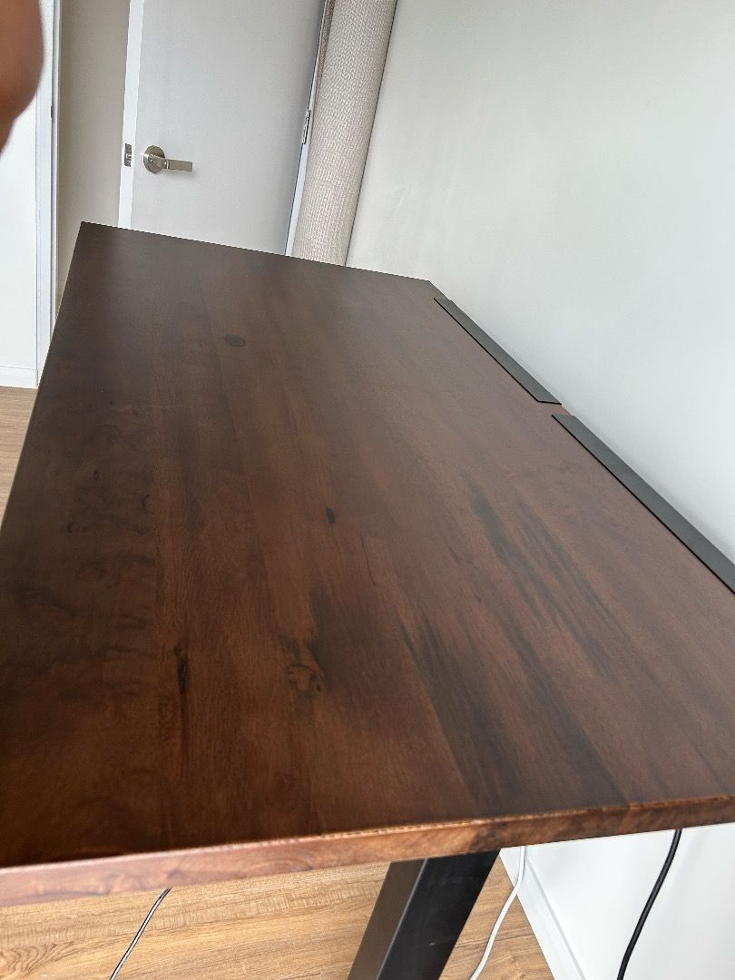 Solid Wood Work Table with Adjustable Height (Category: Tables & Sets) located in Kuala Lumpur. Submitted by bendibendi (Listing ID 1217632693, Image 1). Description: Balak Meja Solid wood office table (RRP :RM2150) 838mm (depth) x 1524mm (width) Reason for selling: moving out, looking for smaller table Cable management sold seperately..