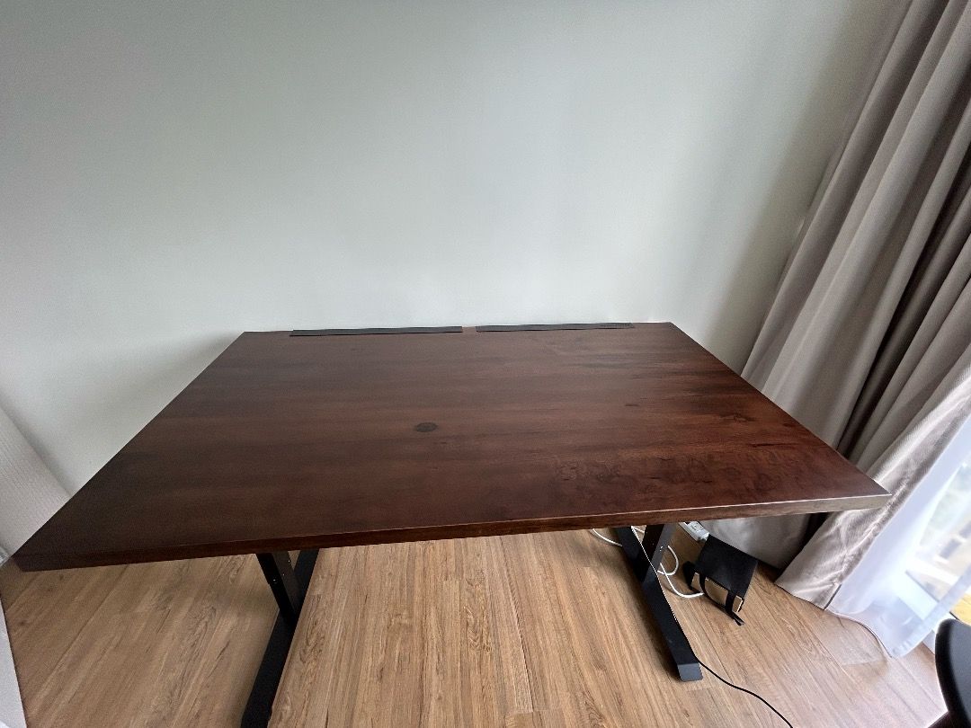 Solid Wood Work Table with Adjustable Height (Category: Tables & Sets) located in Kuala Lumpur. Submitted by bendibendi (Listing ID 1217632693, Image 3). Description: Balak Meja Solid wood office table (RRP :RM2150) 838mm (depth) x 1524mm (width) Reason for selling: moving out, looking for smaller table Cable management sold seperately..