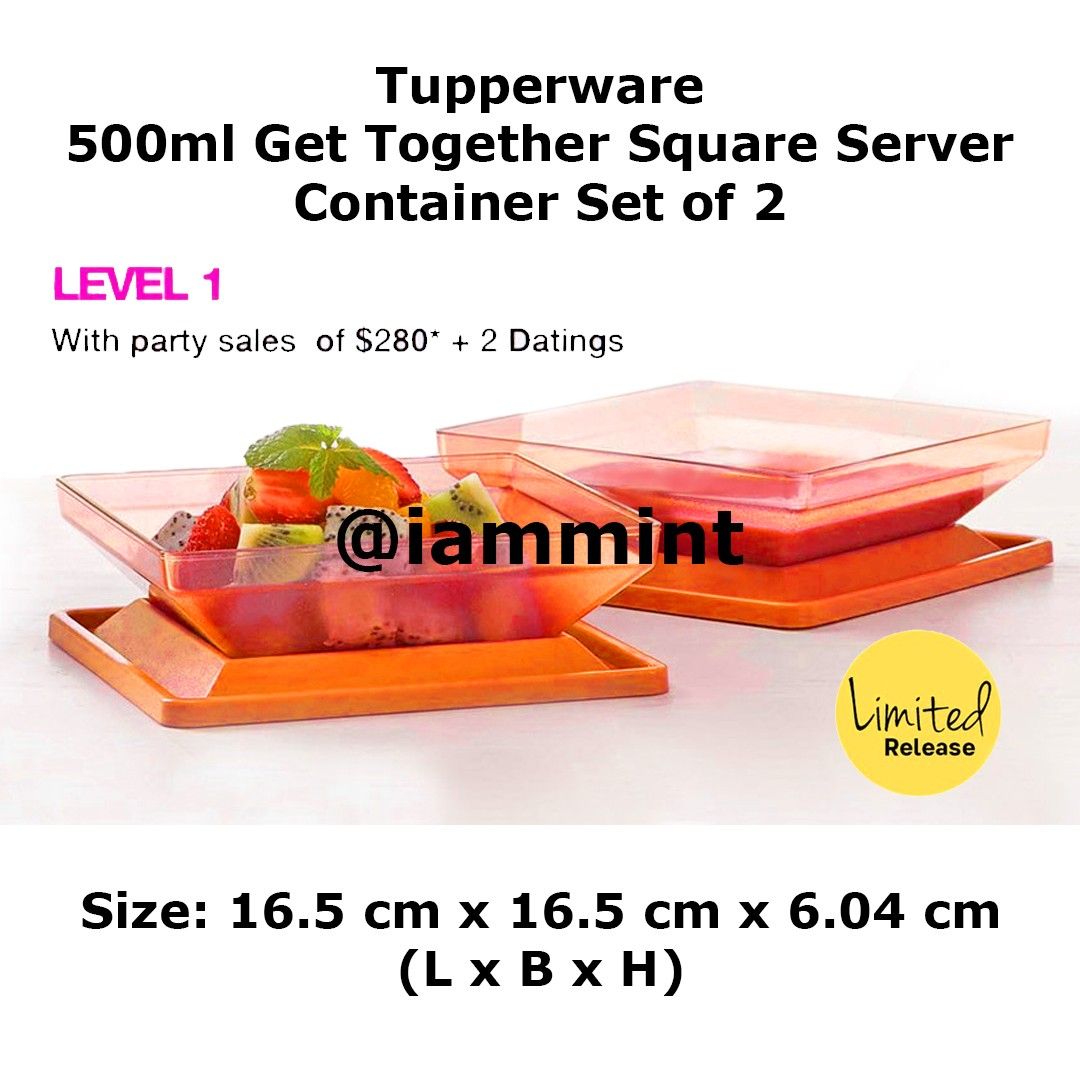 Tupperware 500 ml Elegant Get Together Square Clear Server Container