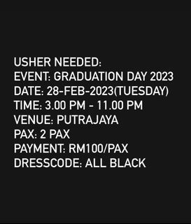 Usher/part time Needed