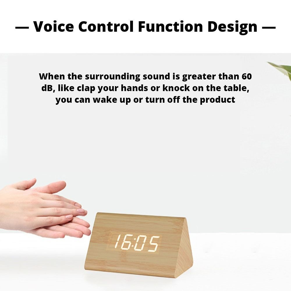 Wooden LED Alarm Clock Wood Digital Table Clock with Adjustable ...
