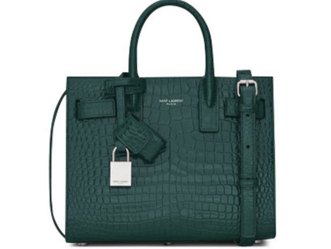 YSL Sac de Jour Crocodile Embossed Shiny Leather Nano Dark Green