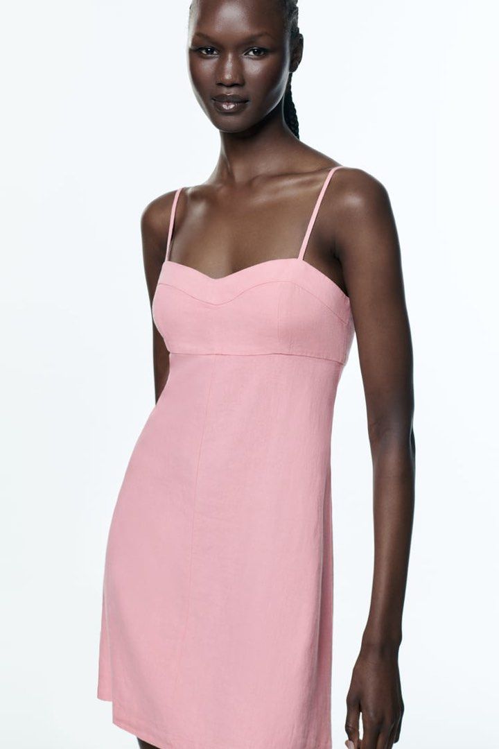 Zara Linen Mini Dress (Pink), Women'S Fashion, Dresses & Sets, Dresses On  Carousell
