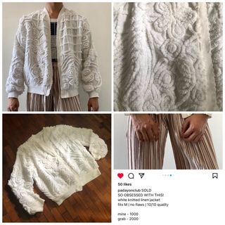 ☻ PADAYONCLUB White Knitted Cotton Linen Coat Jacket Cardigan w Shirling Embroidery in Floral AOP Checkered 3D Fabric Print | PADAYON CLUB | Vintage Retro Y2K Preppy Academia Alt Fairy Fairycore Cottagecore Coquette ☻