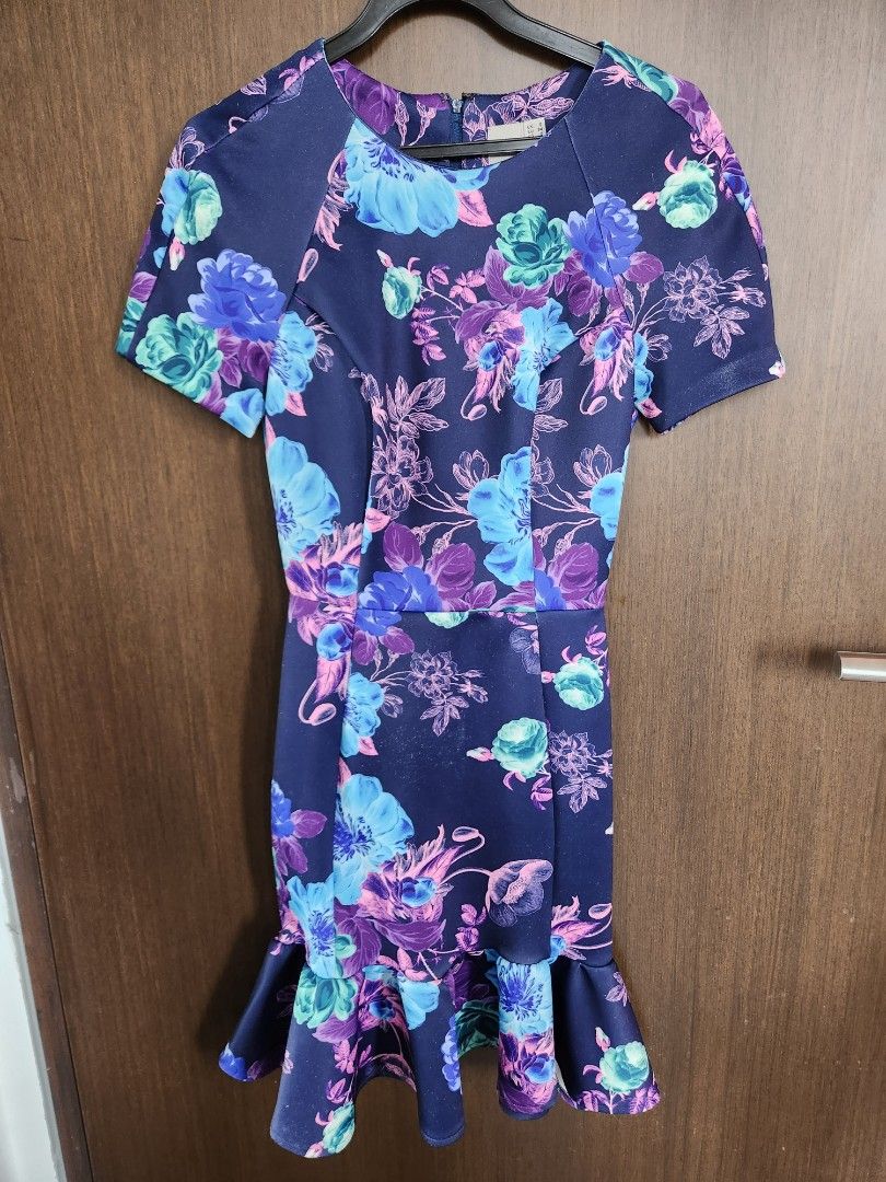 blue and yellow combination dress Navy and Yellow Floral Maxi Dress with Lace Up Back