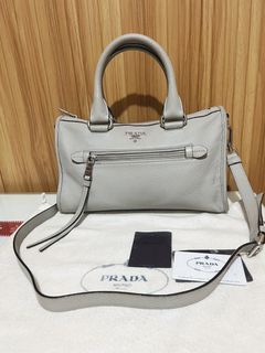 Prada Women's Gray Vitello Phenix Shopping Tote Top Handle Bag Shoulder Bag  1BG865, Grey, Large