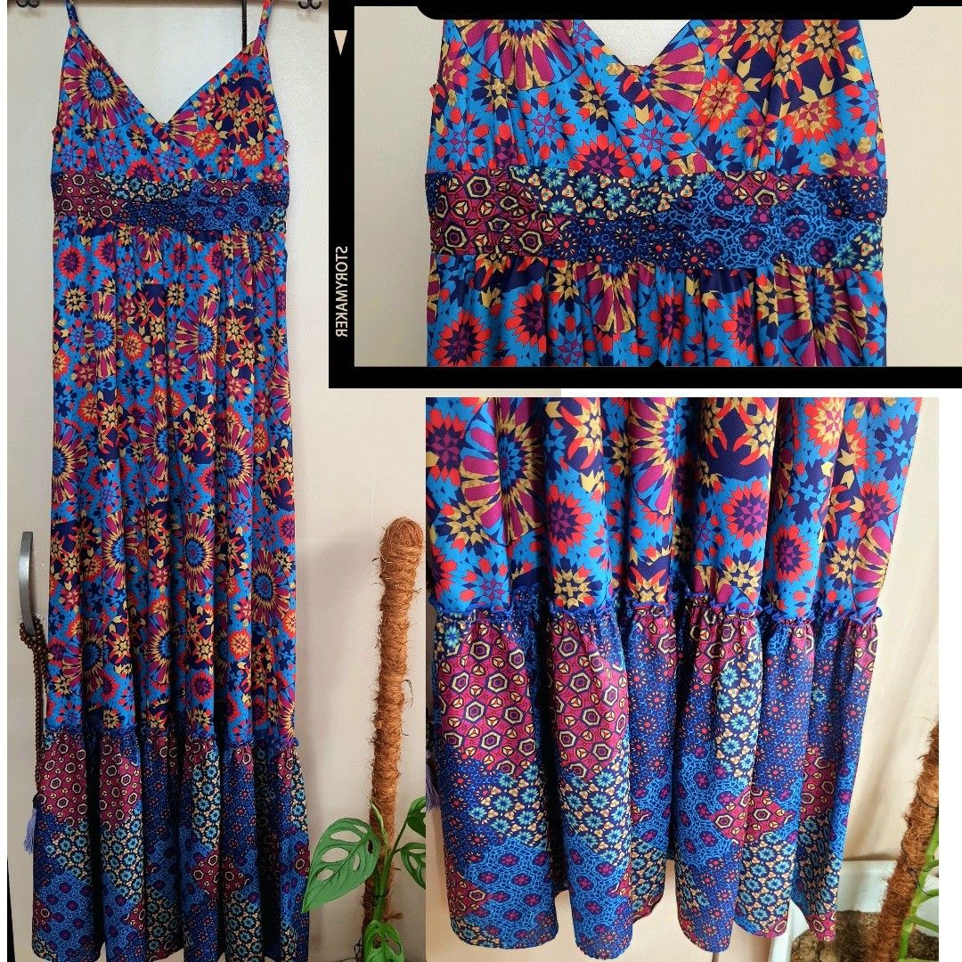 Boho Patterned Floral Maxi Dress Peasant Slip Dress Empire Waist Summer Sun  Dress Inspo Zara, Women'S Fashion, Dresses & Sets, Dresses On Carousell