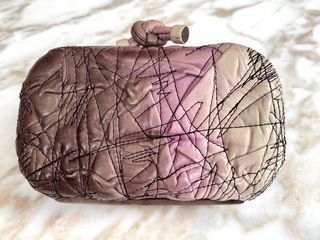 Bottega Veneta Black Intrecciato Knit Fabric and Leather Knot Clutch Bag