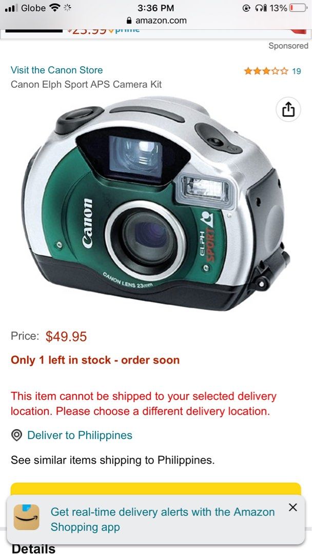 Canon Elph Sport Film Camera, Photography, Cameras on Carousell