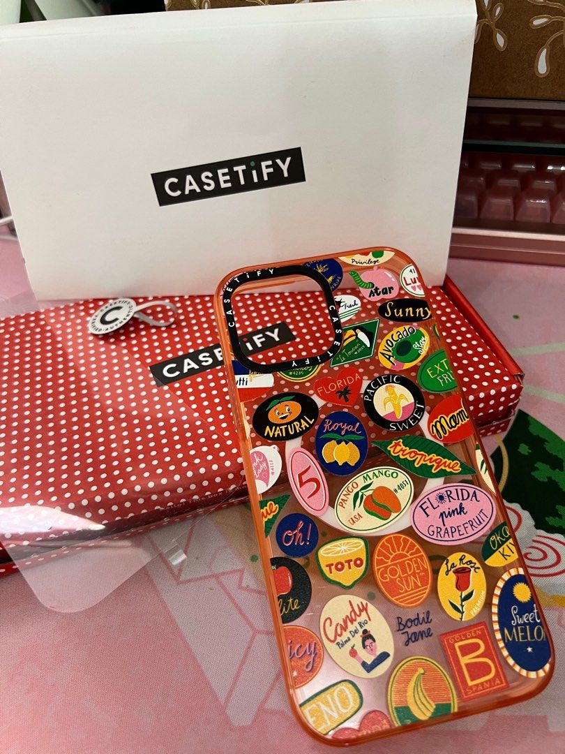 CASETiFY Fruit Stickers Magsafe Impact Case in Sheer Peach for iPhone