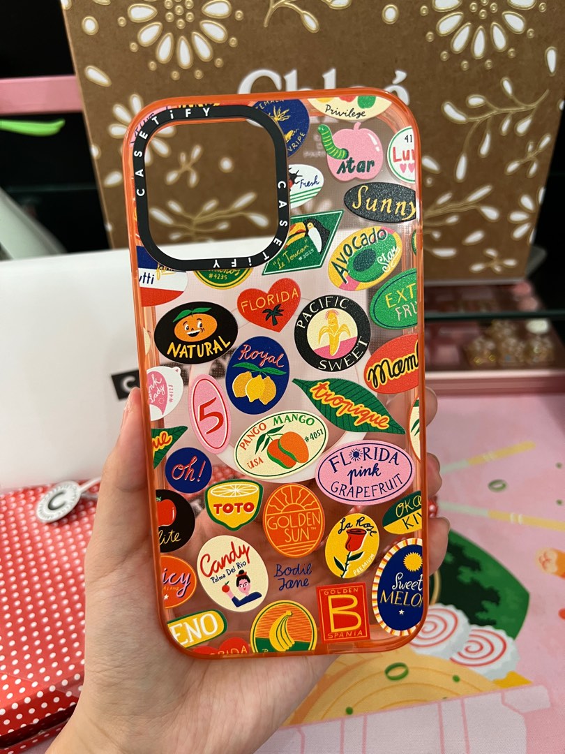 CASETiFY Fruit Stickers Magsafe Impact Case in Sheer Peach for iPhone