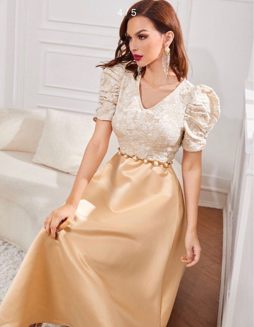SHEIN Formal Champagne Dress, Women's Fashion, Dresses & Sets