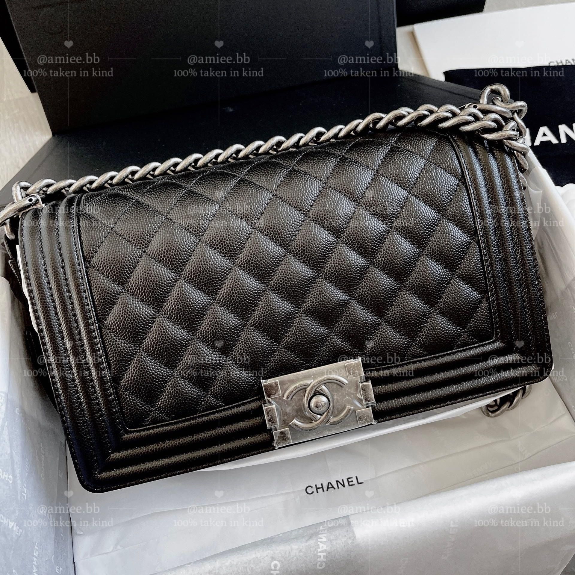 Chanel boy hotsell black silver