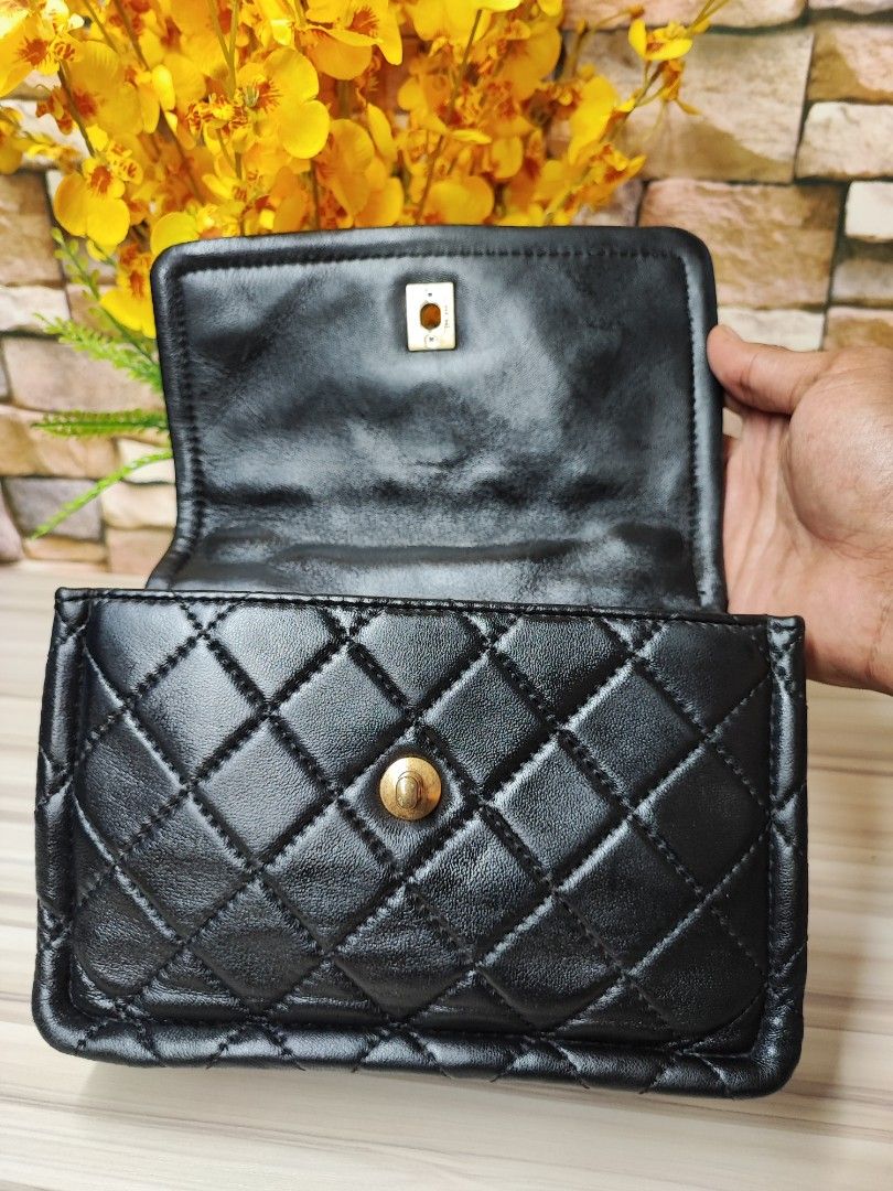 Chanel Button On Top Flap Bag Beige Lambskin  ＬＯＶＥＬＯＴＳＬＵＸＵＲＹ