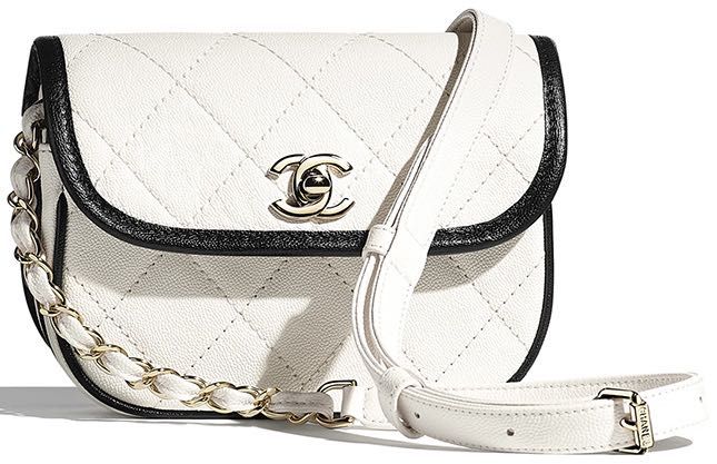 Chanel CC Adjustable Strap Flap Messenger Bag Quilted Caviar Small White
