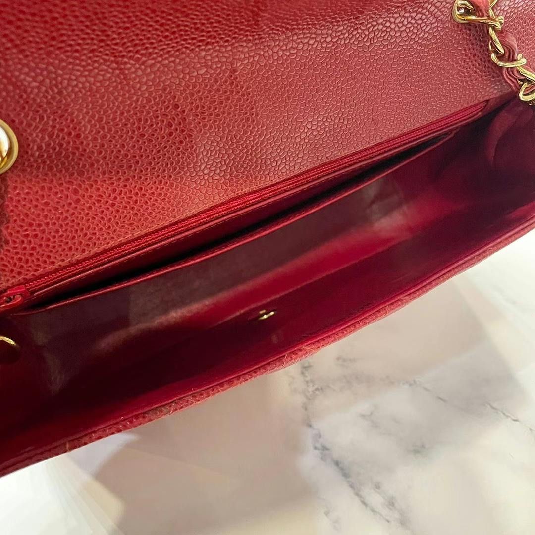 tas shoulder-bag Chanel Classic Medium Red Lambskin #15 RHW Shoulder Bag