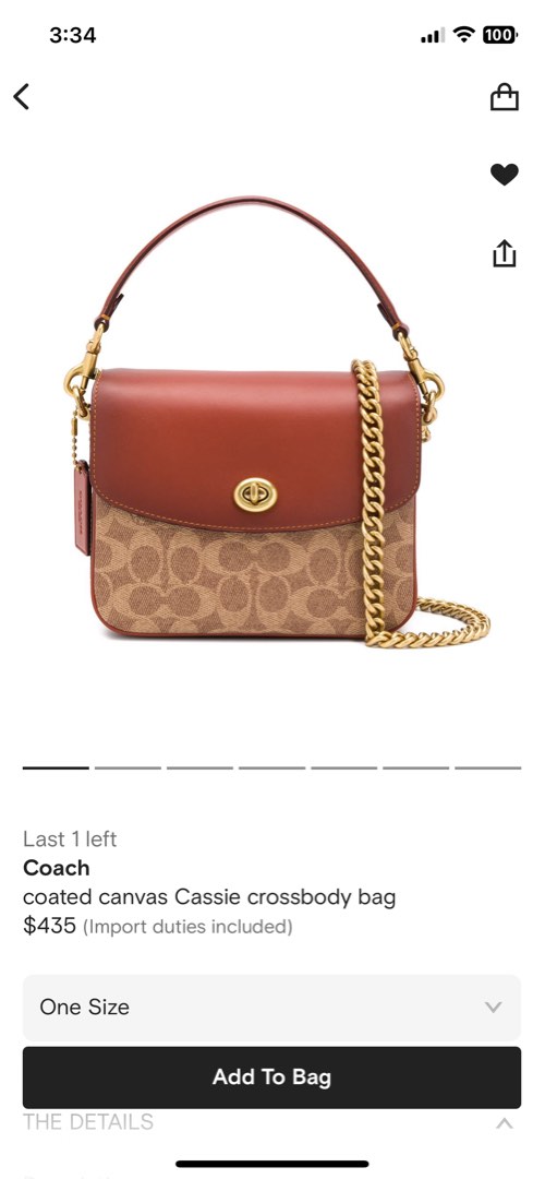 Coach cassie hotsell size