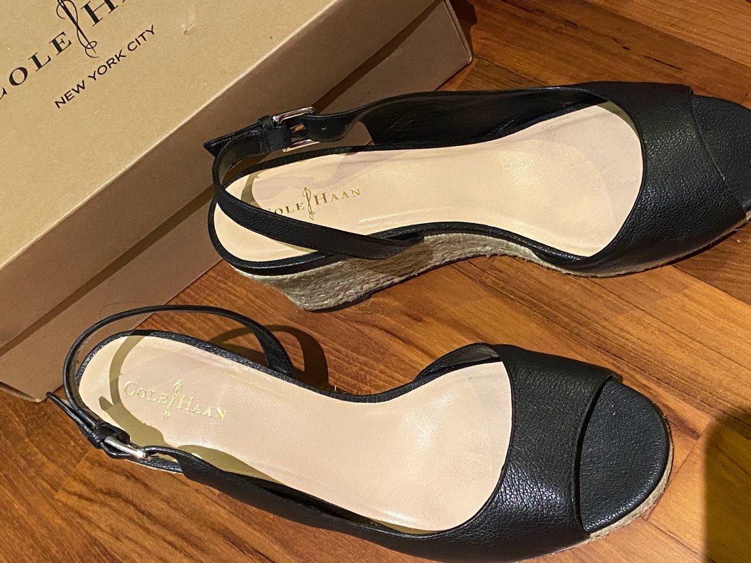 Cole Haan Womens Size 5 1/2 Black Patent Leather Thong Ankle Strap Flat  Sandal | eBay