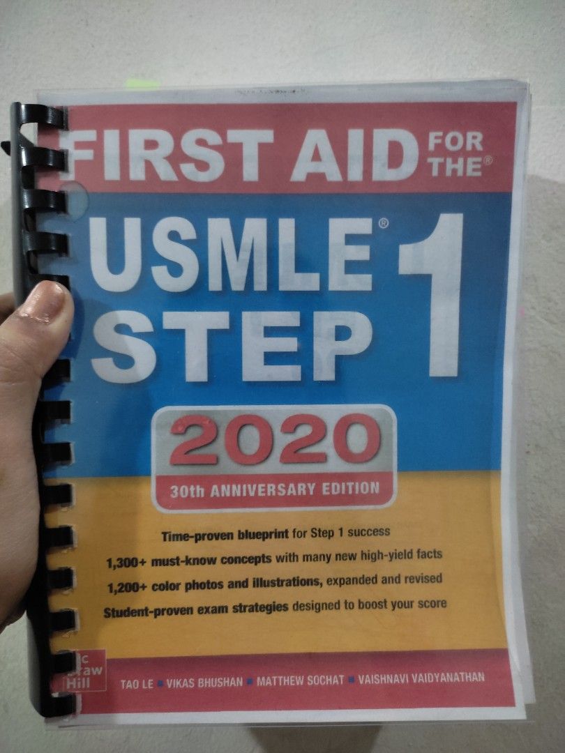 FIRST AID USMLE Step 1 2020 Edition (Booklet Size) (Category: Textbooks) located in Manila. Submitted by beeeee. (Listing ID 1217924692, Image 1). Description: FIRST AID USMLE STEP 1 2020 EDITION Slightly used Less than 20 pages of highlights and writings Spring bound Note: I removed the pages in the first chapter (Guide to Efficient Exam Prep) to make it easier to open the book since I didn't need it for my study sessions. ALL MEDICAL/EDUCATIONA