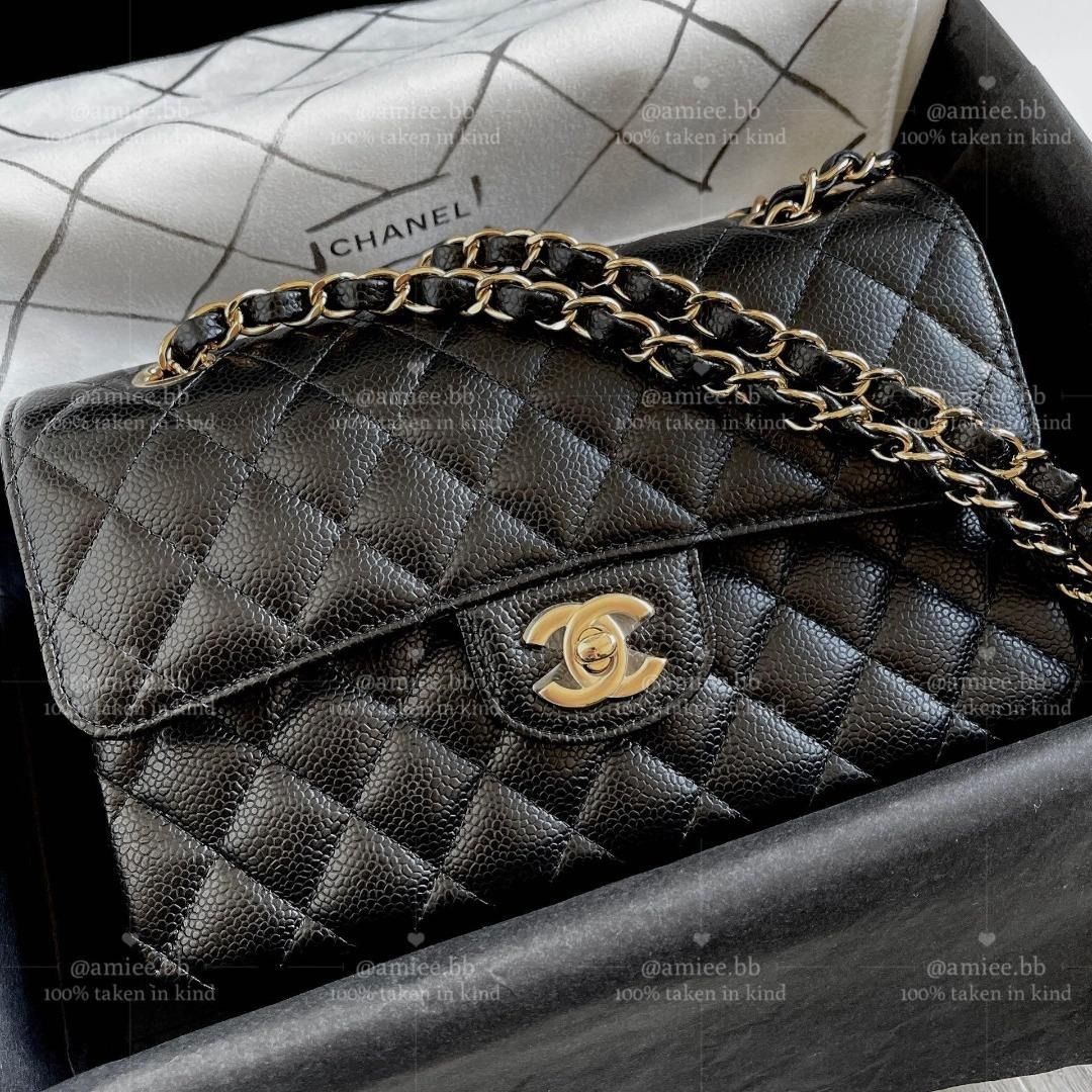 Chanel Classic Double Flap Quilted Caviar Gold-tone Medium Black in Caviar  with Gold Tone - US