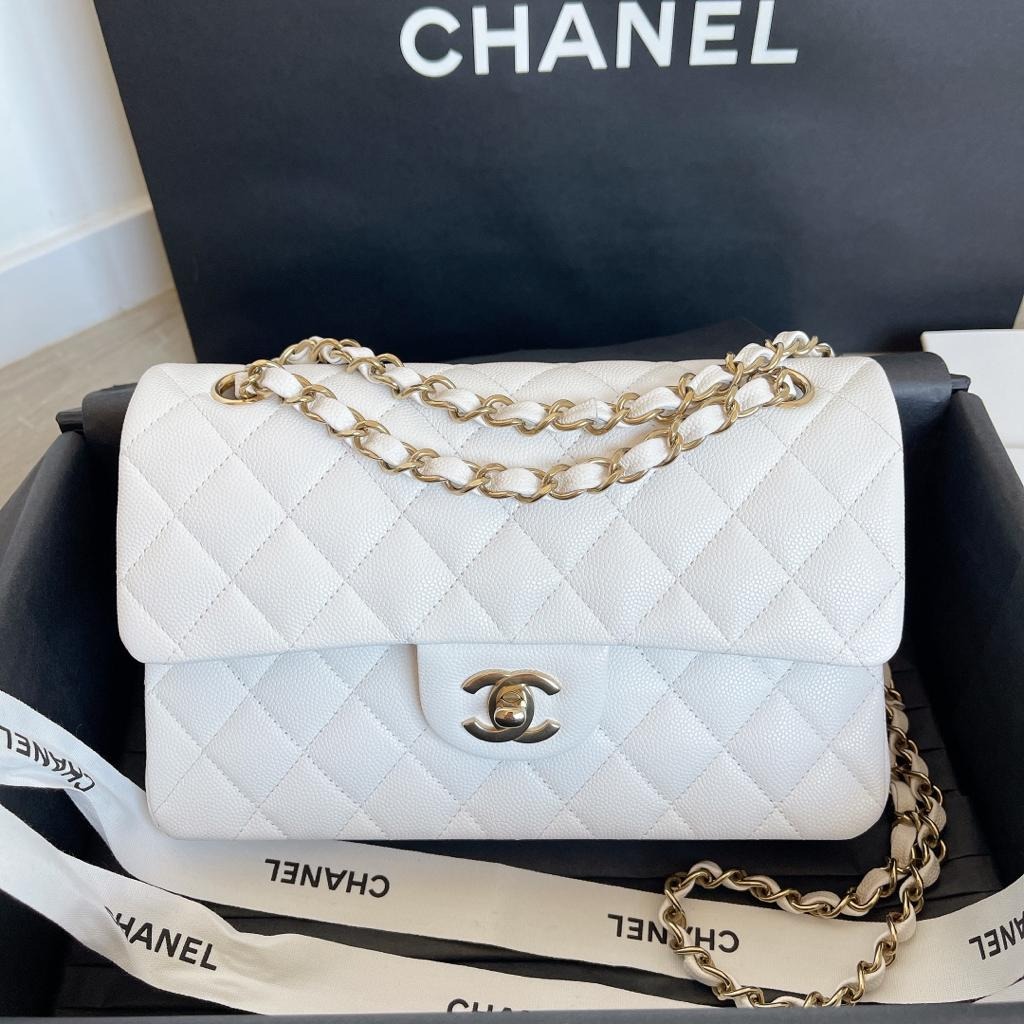 ✨FLASH SALE✨Chanel Classic Double Flap Small White Caviar CF small CF 23  LGHW 23cm, Luxury, Bags & Wallets on Carousell