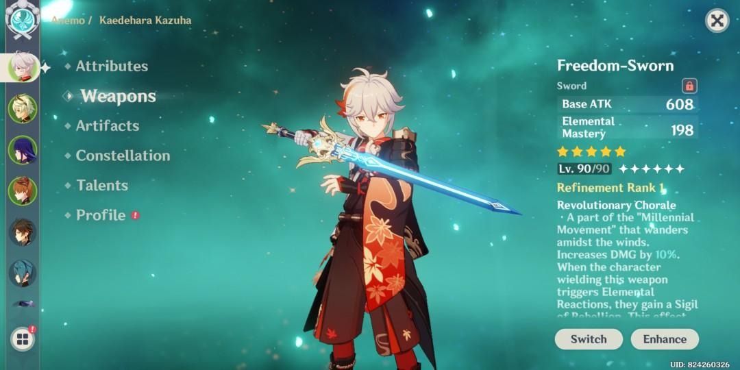 GENSHIN IMPACT Kazuha with signature weapon AR55, Video Gaming, Video