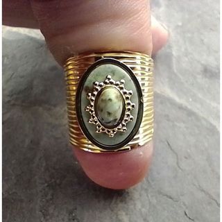 Genuine Turquoise Stone Lady Retro Jewelry Stainless Gold Plated Jewelry Ring