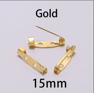 Gold Brooch Base catch bar pin, 15mm- 50pcs
