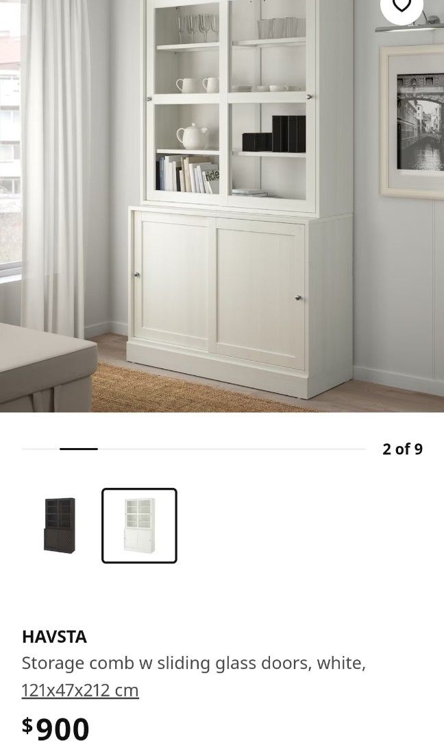 Havsta storage with top sliding glass doors