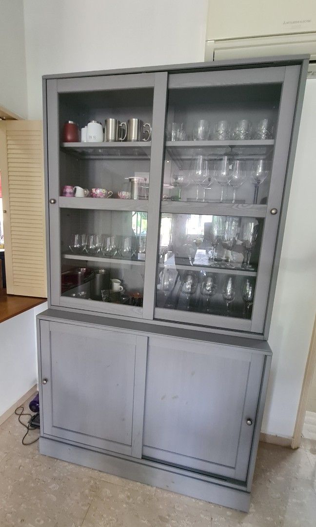 Havsta storage with top sliding glass doors