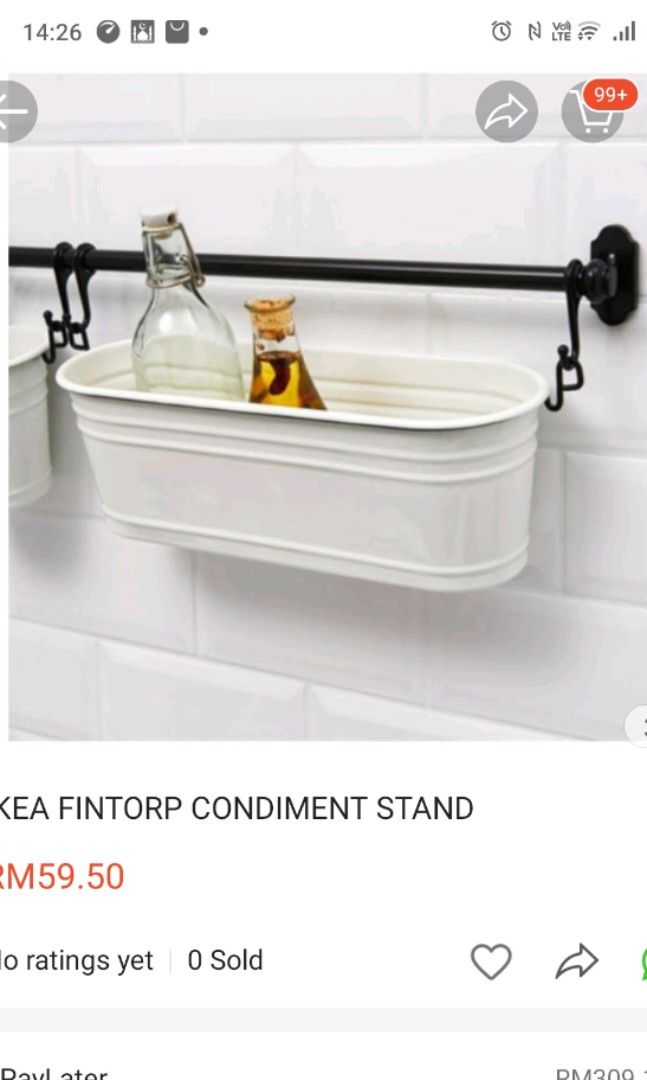 IKEA FINTORP cutlery/condiment stand, hook, rail, Furniture & Home