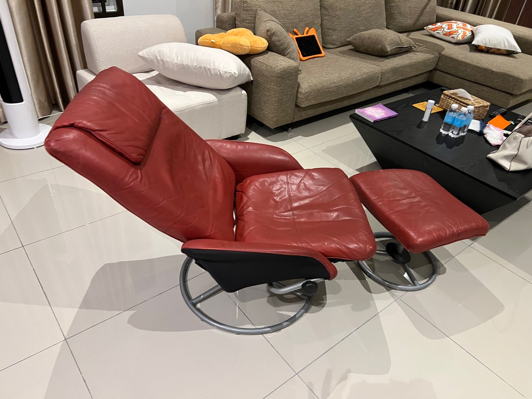 Ikea Malung Leather Reclining Chair Foot Stool Furniture Home