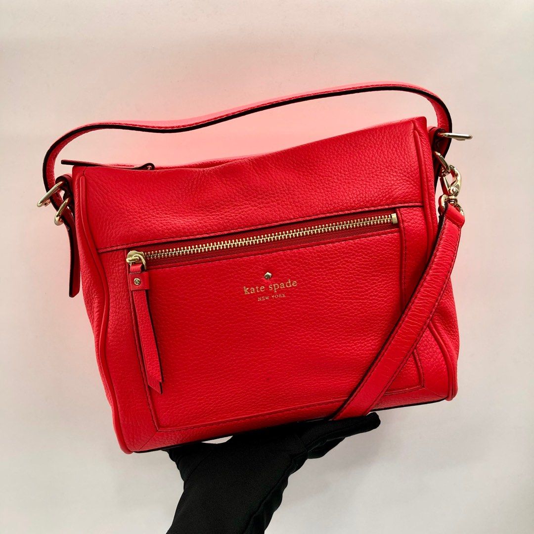 Kate Spade New York Cobble Hill Carson Crossbody Bag Coral Red Leather Purse-EUC  – Forcenxt