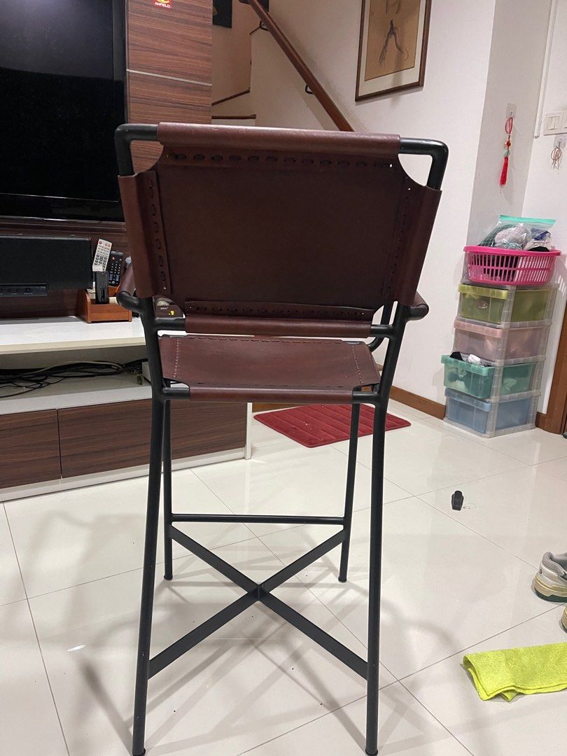 Laredo Brown Leather High Chair from Crate and Barrel Furniture