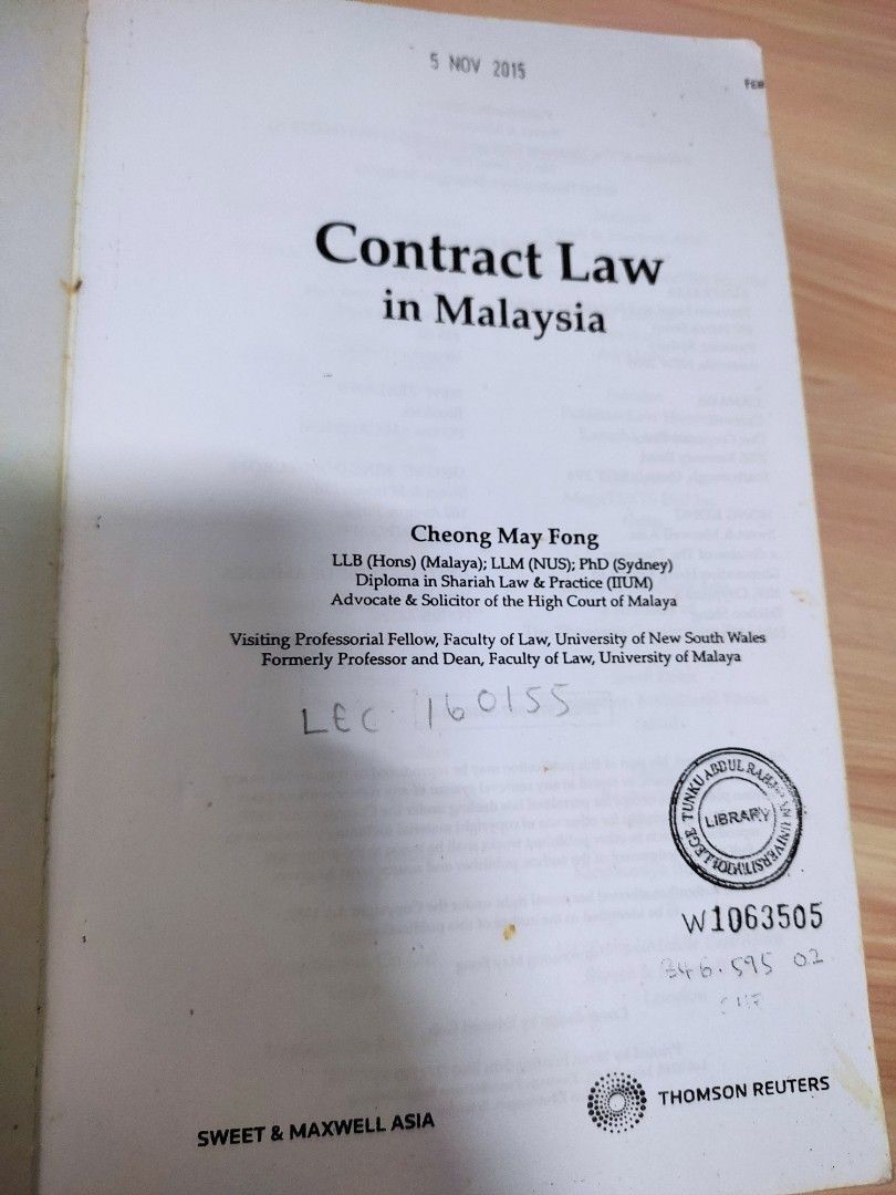 [LAW BOOK] CONTRACT LAW IN MALAYSA CHEONG MAY FONG COPY VERSION