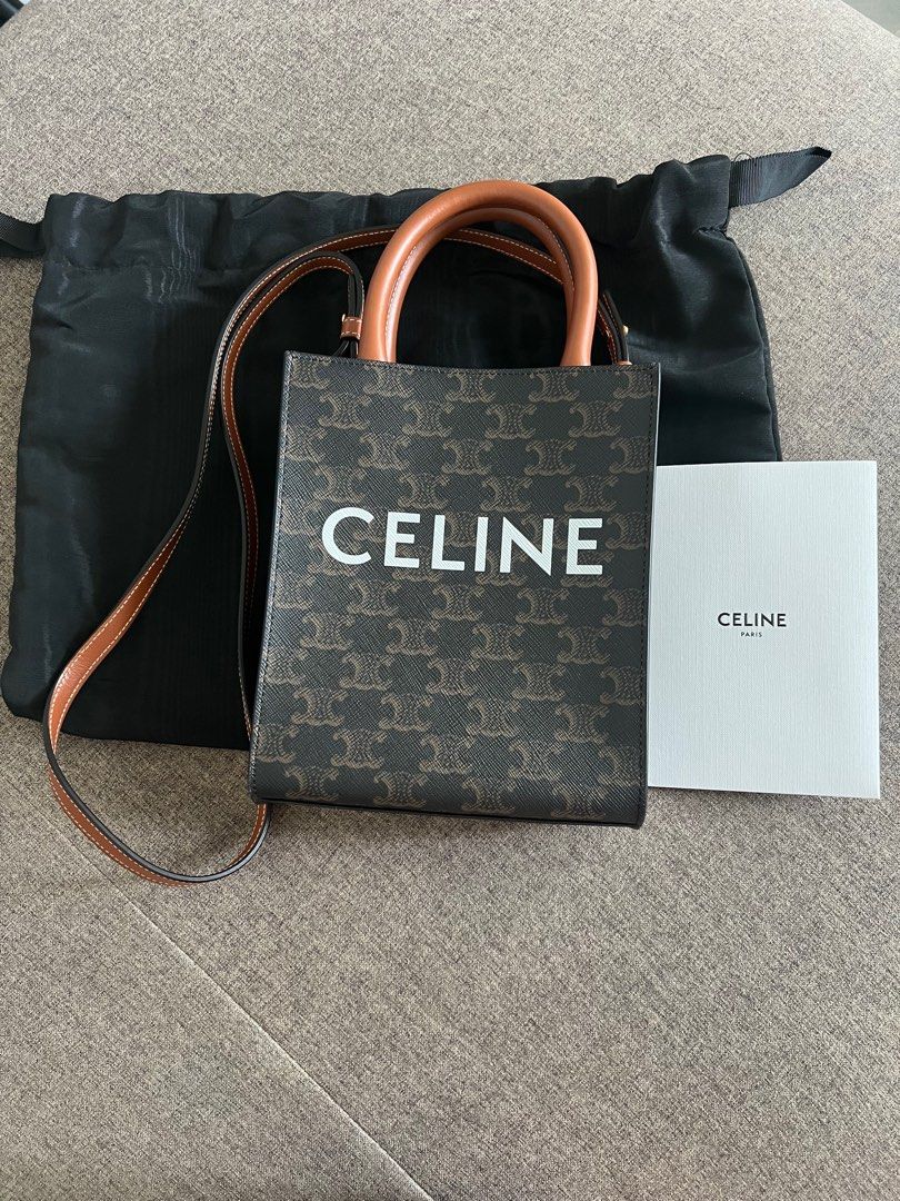 Celine, Bags, Mini Vertical Cabas In Triomphe Canvas And Calfskin With  Celine Print